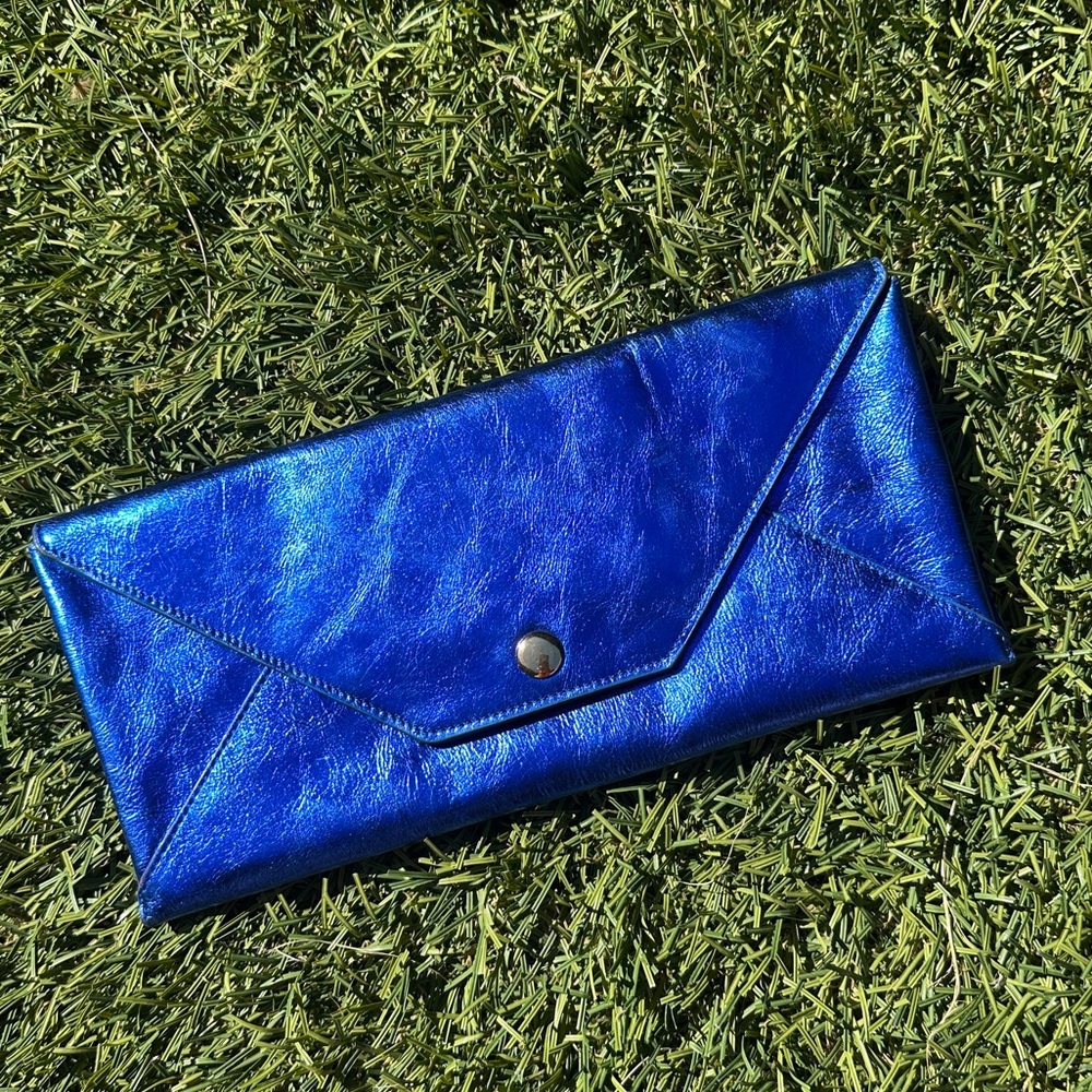 Sobella Metallic Blue Leather Wallet Clutch - Picture 10 of 15